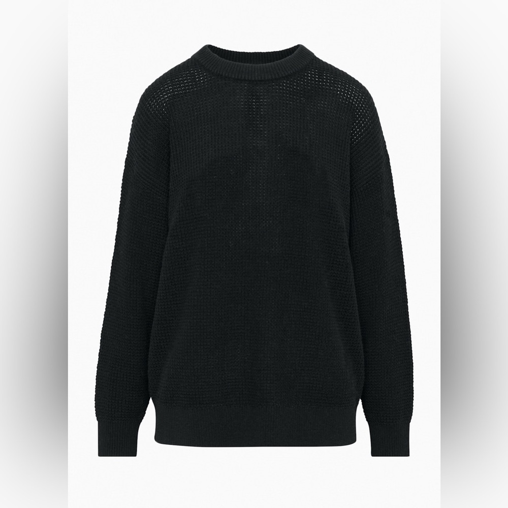 Aritzia Wilfred Free Hillside Sweater Black 100% Wool Crewneck Waffle Knit S